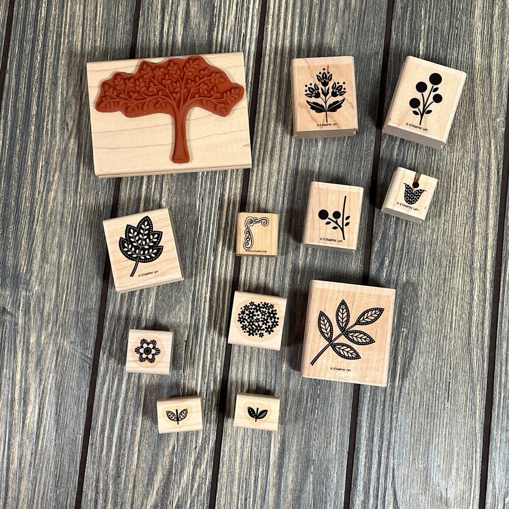Stampin UP Wood Rubber Floral Stem Stamps Craft Creative‎ DIY 12 Count Variety
